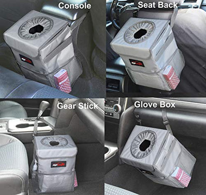 EPAuto Waterproof Car Trash Can with Lid and Storage Pockets, 2.5 Gallon Leakproof, Gray - color: Grey