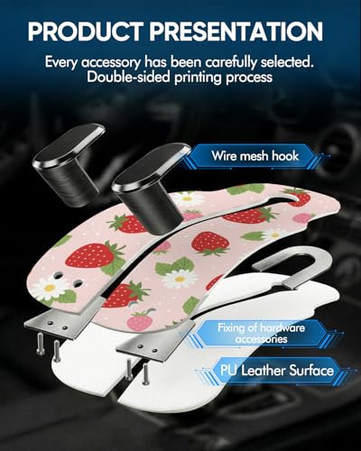 WOCOCN 2 Pack Car Purse Hook for Car Seat Headrest, Double-Sided PrintingPU Leather Purse Holder with Metal Hook, Cute Car Accessories for Women, Men (Car Hook - Strawberry A) - color: Car hook - Strawberry A