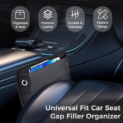 2026 2 Pack Car Seat Gap Filler Organizer, Universal Premium Leather Front Seat Side Organizer, Gap Filler for Car, Phone, Sunglasses, Keys, SUV Truck