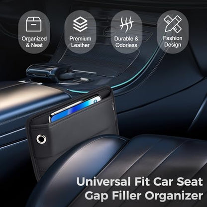 2026 2 Pack Car Seat Gap Filler Organizer, Universal Premium Leather Front Seat Side Organizer, Gap Filler for Car, Phone, Sunglasses, Keys, SUV Truck