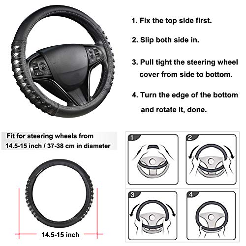 West Llama Microfiber Leather Car Steering Wheel Cover for Men Women,Universal Fit 14.5-15 inch(Leather Nails-Gray+Black-Standard Size) - color: C-Silver+Black, size: Standard size (14 ½''-15'')