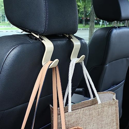Car Seat Headrest Hooks, Car Organizer Hanger Storage Hooks for Handbags Purses Groceries Backpack Coat 4 Pack (Beige) - color: Beige