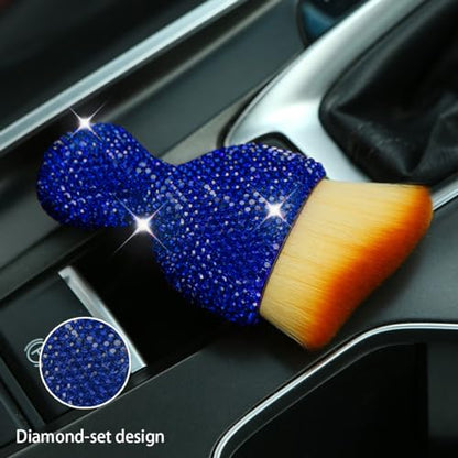 zipelo Auto Interior Dust Brush, Car Detailing Cleaning Brush with Diamond, Bling Handle Soft Bristles Dusting Tool, Scratch Free Dirt Clean Brushes for Vehicle Dashboard, Air Conditioner Vent (Blue) - color: Blue