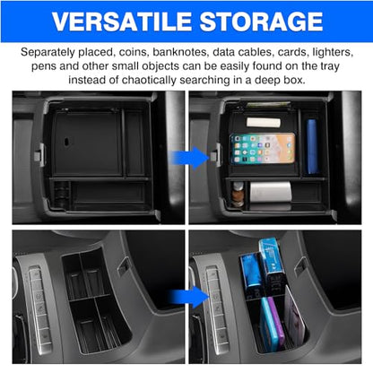 Autorder 2PCS Center Console Organizer for Kia Carnival 2022-2025 2026 Accessories Armrest Storage Box Secondary Insert Tray with Black Anti-Slip Mat（Front Tray + Armrest Organizer） - size: 2022-2026 Kia Carnival 2PCS