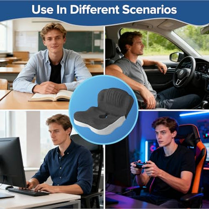 Urban Deco Memory Foam Seat Cushion, Office Chair Seat Cushion with L-Shaped Design, Ergonomic Back and Seat Pad Cushion for Car, Driving, Office, Black+Grey - color: Black+grey