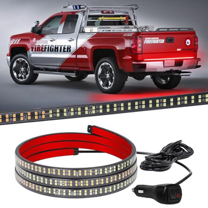 XRIDONSEN 60 inch Red Truck Emergency Lights Strip 360 LED Tailgate/Rear Window Light Bar Firefighter Lights Flashing Warning Hazard Safety First Responder Lights for Vehicles Fire Trucks Pickup POV - color: Red