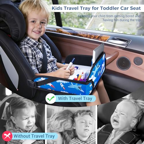 COOLBEBE Kids Travel Tray for Toddler Car Seat, Travel Tray for Airplane, Toddler Car Seat Lap Tray, Carseat Table Tray for Kids Travel Activities (Blue Plane) - color: Blue Plane