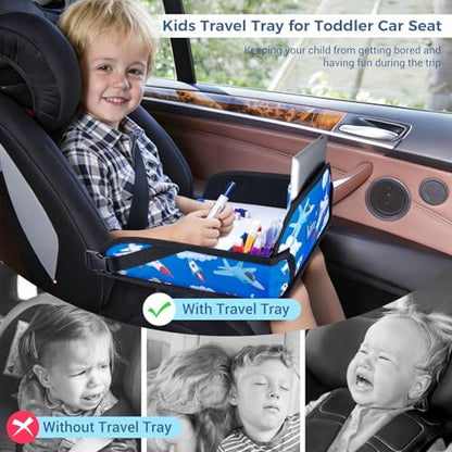 COOLBEBE Kids Travel Tray for Toddler Car Seat, Travel Tray for Airplane, Toddler Car Seat Lap Tray, Carseat Table Tray for Kids Travel Activities (Blue Plane) - color: Blue Plane