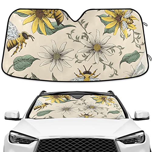 Bee White Daisy Windshield Sun Shade Blocks UV Rays Visor Protector Accordion Folding Sun Reflector Auto Sunshade for Car Truck SUV to Keep Your Vehicle Cool - color: B01