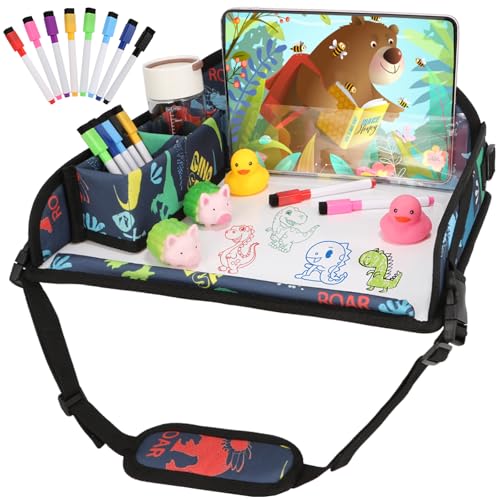 Kids Travel Tray for Airplane - Toddler Car Seat Table Tray, Road Trip Essentials for Boys & Girls, Carseat Lap Desk for Kids Road Trip Activities, Dinosaur - color: Dinosaur