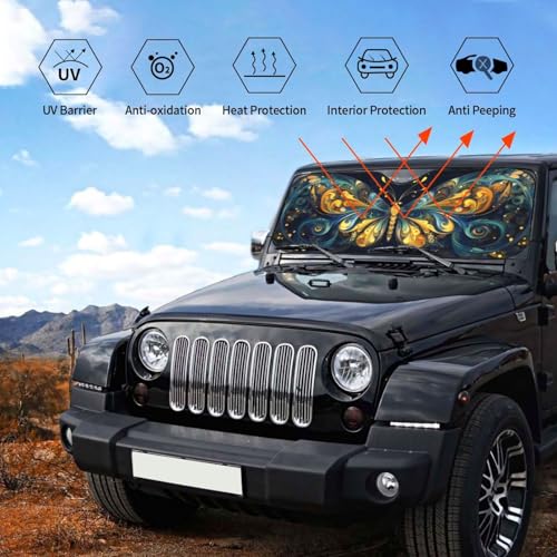 Beautiful Butterfly Car Sun Shade Windshield Sunshade Foldable Front Window Shield Cover for Truck SUV - color: Blue13