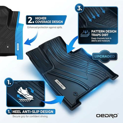 OEDRO Floor Mats & Trunk Cargo Mat with Backrest Mat Fit for 2024 2025 2026 Hyundai Santa Fe 6/7 Seats Gas and Hybrid, TPE All Weather Custom Fit Floor Liners, Car Mats Full Set Accessories, Black - style: 24-26 Santa Fe Gas & Hybrid Full Mats Set with Ba