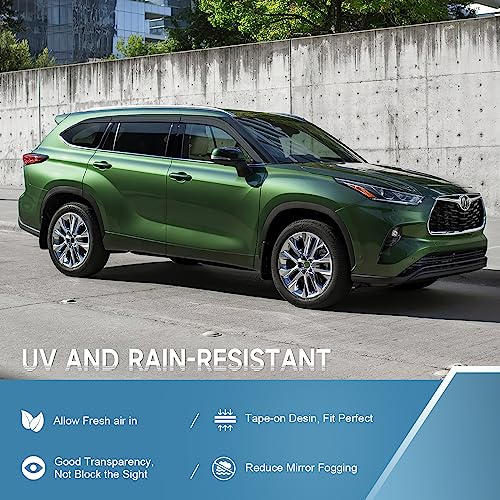 Rain Guards Fit for Toyota Highlander 2020 2021 2022 2023 2024 2025 2026 L LE XLE XSE Limited Platinum Hybrid, Durable Tape on Side Windows Deflectors 2020-2026 Highlander Rain Guard Black - 6 PCS - size: Fit for Toyota Highlander 2020-2026