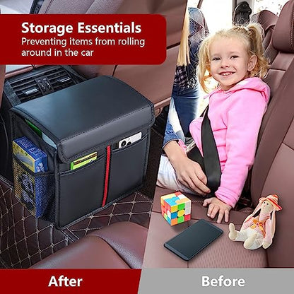 Hanging Car Seat Organizer with Lid - Premium PU Leather Backseat Organizer for Kids & Adults (Black) - style: With Lid