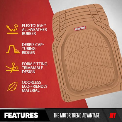 Motor Trend FlexTough 4-Piece Heavy Duty Floor Mats for Cars Trucks SUVs, Automotive Floor Mats Car Mats Full Set Front, Rear & Cargo, Trim-To-Fit Semi-Custom Deep Dish All Weather Rubber Mats - Beige - style: FlexTough Contour