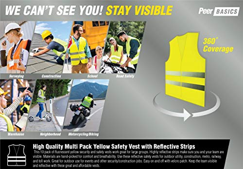 PeerBasics, 20 Pack, Yellow Reflective High Visibility Safety Vest, Hi Vis Silver Strip, Men Women, Work, Cycling, Runner, Construction (Mesh, 20)… - color: Yellow, size: 20