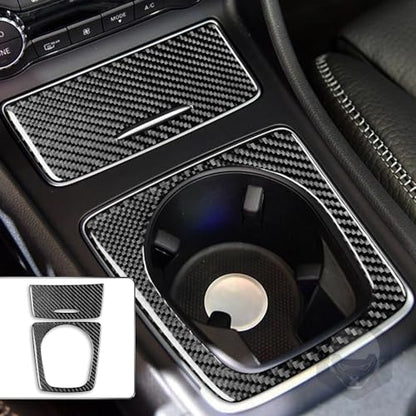 Real Carbon Fiber Center Control Cigarette Lighter Cover Panel Water Cup Holder Frame Interior Trim Sticker Cover Compatible with Benz CLA C117 2014-2018 GLA X156 2015-2019 Accessories Black - Kit - color: Center Cigarette Lighter Cover Cup Holder - Kit