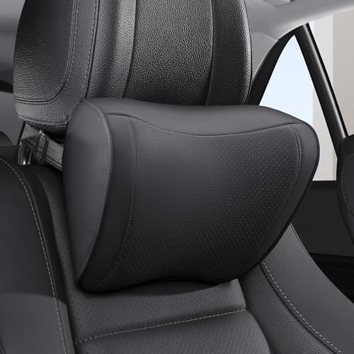 Car Headrest Pillow 100% Memory Foam, Breathable Removable Leather Cover, Premium Seat Support Head Neck Cushion for Driving Travel Home Office, Black, 1 Pack - color: Black, size: Headrest 1 Pack