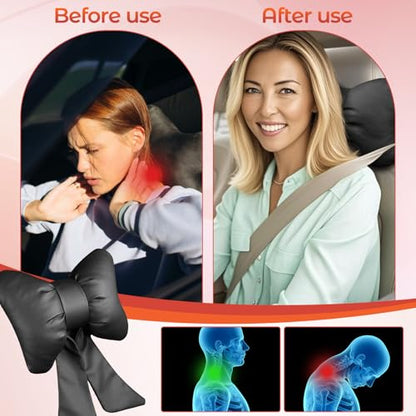 2 Pcs Black Bow Car Neck Pillows Softness Car Headrest Pillow for Driving With Adjustable Strap Leather Material Wear-Resistant and Dirt-Resistant Perfect Choice for Both Beauty and Comfort - color: Black
