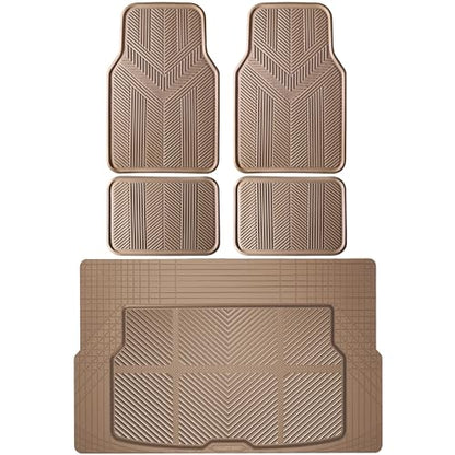 CAR PASS Universal Car Floor Mats & Cargo Liner Full Set, Waterproof Anti-Slip Rubber Trim to Fit Trunk Mats All Weather Protection Fit Car SUV Sedan Coupe Vehicle Automotive 5 Pieces, S-M Size Beige - color: Beige