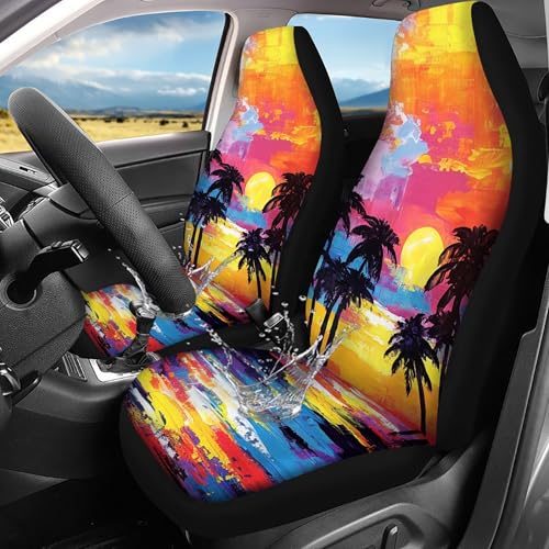 Tropical Sunset Palm Trees Print Waterproof Car Seat Cover for Men Women,Universal Auto Front Seats Covers for Car,SUV Sedan,Truck - color: Sunset Beach Palm Trees