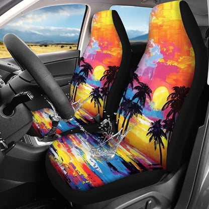 Tropical Sunset Palm Trees Print Waterproof Car Seat Cover for Men Women,Universal Auto Front Seats Covers for Car,SUV Sedan,Truck - color: Sunset Beach Palm Trees