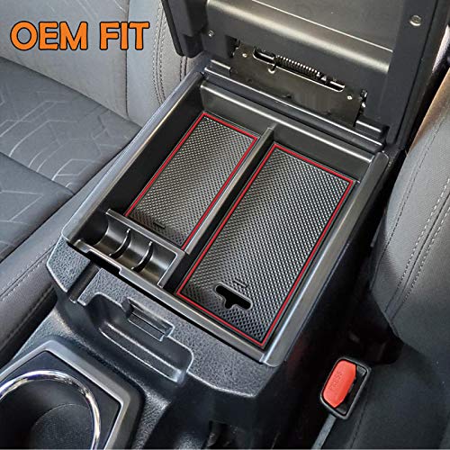 JKCOVER Center Console Accessory Organizer Compatible with Toyota Tacoma 2016 2017 2018 2019 2020 2021 2022 2023, ABS Material Armrest Box Insert Tray (Red trim) - color: red