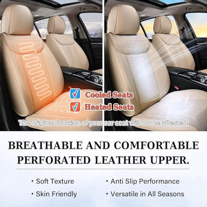 Coverado Seat Covers, Car Seat Covers Front Seats, Beige Nappa Leather Car Seat Covers, 2 Pack Waterproof Front Seat Covers, Breathable Leather Seat Cushion Universal Fit Most Cars Trucks - color: Beige, size: Front