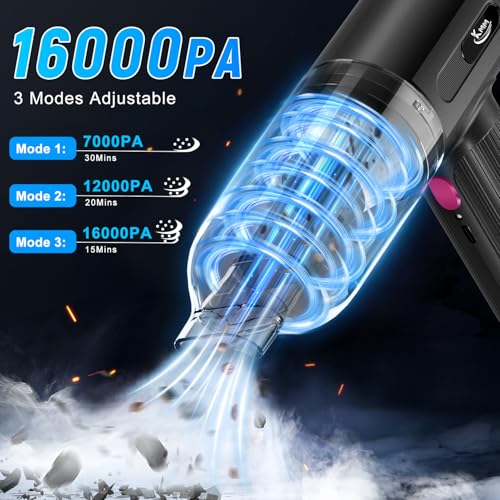 KMM Handheld Car Vacuum Cleaner, 4 in 1 Vacuum Cleaner 16000Pa Air Duster, 3-Speed Adjustable 120W High Power Vacuum Cleaner with LED Light and Multi-Nozzles for Car, Home, Office, Pet - color: Gray
