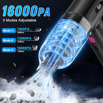 KMM Handheld Car Vacuum Cleaner, 4 in 1 Vacuum Cleaner 16000Pa Air Duster, 3-Speed Adjustable 120W High Power Vacuum Cleaner with LED Light and Multi-Nozzles for Car, Home, Office, Pet - color: Gray