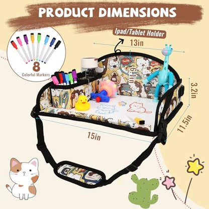 Kids Travel Tray for Airplane - Toddler Car Seat Table Tray, Road Trip Essentials for Boys & Girls, Carseat Lap Desk for Kids Road Trip Activities, Cute Kitten - color: Cute Kitten