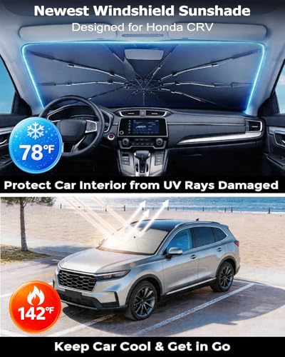 DMJN Umbrella Windshield Sun Shade for Honda CRV (2017-2026), Car Sunshade for Front Windshield [Nano Ice-Crystal Coatings] UPF50+ Heat & UV Block, Protect Interior & Keep Cooler - size: For | Honda Crv (2017-2026)