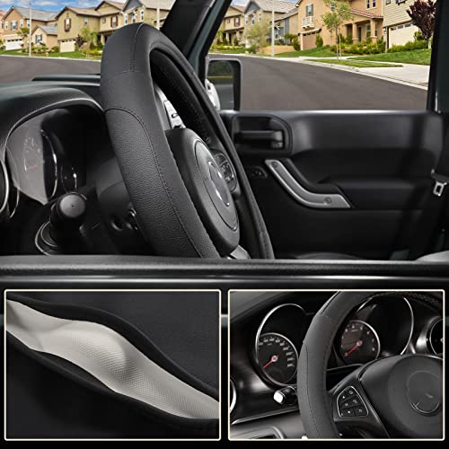 SEG Direct Car Steering Wheel Cover for F-150 Tundra Range Rover 15.5-16 inch, Black Microfiber Leather - color: Black, size: Large size[15 1/2''-16'']