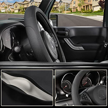 SEG Direct Car Steering Wheel Cover for F-150 Tundra Range Rover 15.5-16 inch, Black Microfiber Leather - color: Black, size: Large size[15 1/2''-16'']