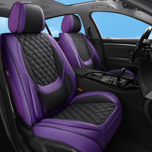 Car Seat Covers Front Seat Purple Black, Luxury Faux Leather Waterproof Non-Slip Seat Protector Universal Fit for Most Cars SUVs Trucks Pick-ups,Car Interior Accessories（Purple Black-Front） - color: Purple-Front Seats