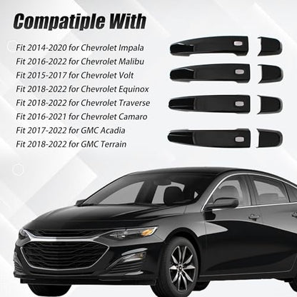 AUCERAMIC Glossy Black Exterior Door Handle Cover Trim W/ 4 Smart Keyhole Fit 2014-2022 Chevy Chevrolet Impala Malibu Volt Equinox Traverse Camaro GMC Acadia Terrain Caps Overlay