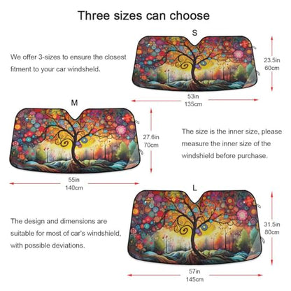 Windshield Sun Shade Abstract Flower Tree Front Window Block UV Shades Visor Reflective Retractable for Car SUV Trucks - color: A011