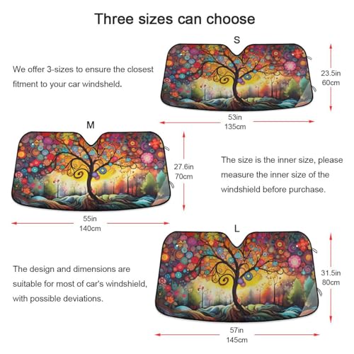 Windshield Sun Shade Abstract Flower Tree Front Window Block UV Shades Visor Reflective Retractable for Car SUV Trucks - color: A011
