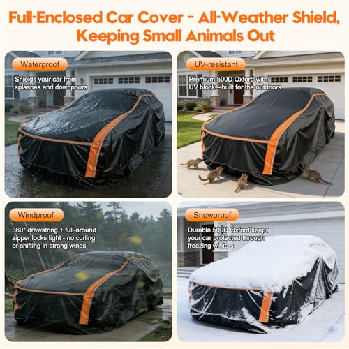 Patented Fully Enclosed Car Cover Waterproof All Weather 2-in-1 for Chevrolet/Chevy Corvette,Honda Civic,Toyota Corolla Automobiles Universal Fit Sedan/Coupe/Cabrio Length 178-185 Inch Exterior Covers - size: 5.Fit Sedan/Coupe/Cabrio Length 178-185 in