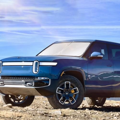 Custom Fit Rivian R1T Windshield Sunshade for 2022-2023 2024 2025 Rivian R1S/R1T Accessories Front Window Sun Shades Shield Cover for Windshield Foldable 210T Sun Visor Protector Blocks UV Ray - size: Fit Rivian R1T 2022-2025