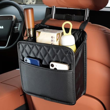 FrgKbTm 2Pack Car Seat Back Hanging Bag Car Document Holder Multi-Pocket Bottle Bag Storage Waterproof Pu Leather Box Organizer Travel Tidy Pouch Pocket Kids - color: Black A x2