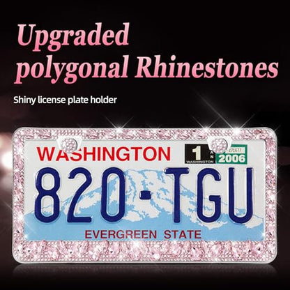OKLPF Rhinestone Bling License Plate Frames for Women - Sparkle with Glitter Crystals & Diamond Bedazzled License Plate Cover, Fits Standard US Plates, Comes with Anti-Theft Screws & Gift Box(Pink) - color: Pink, size: 2pc