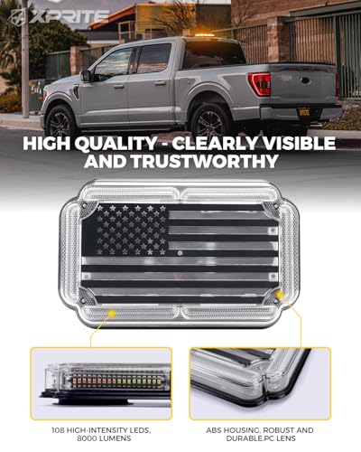 Xprite 300% Bright 108 LED Roof Top Strobe Light, US Flag Pattern Emergency Safety Warning Mini LED Strobe Lightbar w/Magnetic Base for 12-24V Construction Vehicles, Trucks, Snow Plows, Amber - color: Amber