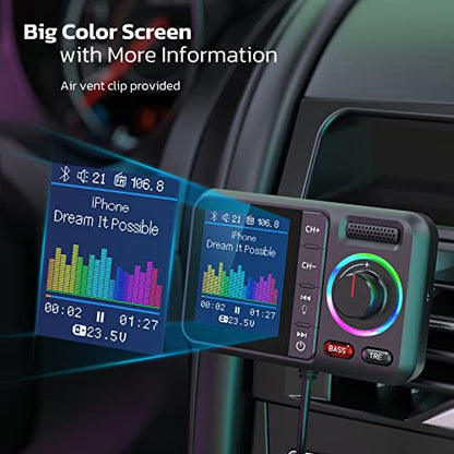 Nulaxy Bluetooth FM Transmitter for Car, Wireless Car Bluetooth V5.0 Adapter with Big Color Screen, Support QC3.0 Fast Charging, Hands-Free Call, MP3 Music Player BASS&TRE Booster, TF Card AUX-KM28 - color: Black