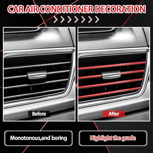 Riakrum 30 Pcs Car Accessories Set Red and Black PU Leather Steering Wheel Cover Auto Interior Accessories Gift Car Vent Trim Strips Air Conditioner Insert Strips with Installation Tool