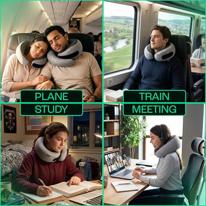 Travel Neck Pillow Memory Foam – Best Airplane Neck Pillow for Long Flights, Soft Ergonomic Neck Support, Compact Travel Pillow for Plane & Car, Airplane Travel Essentials