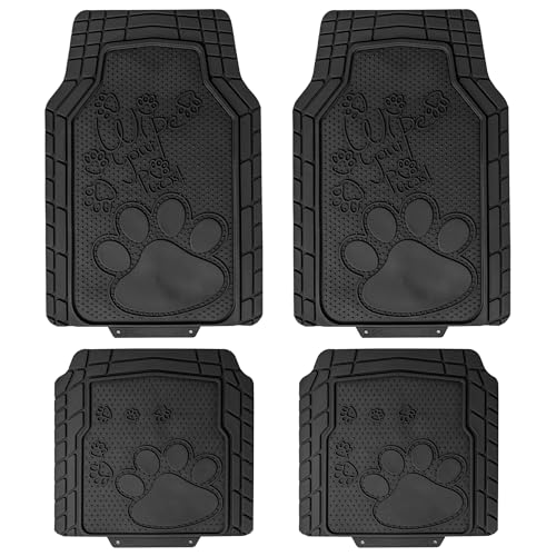 FH Group Car Floor Mats - Adorable Paw Print, Heavy-Duty Rubber Mats, Universal Fit Full Set, Climaproof, Trimmable, Fit Most Sedan, SUV, Truck - Black - color: Black