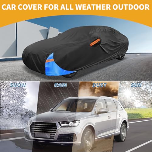 Waterproof All-Weather Universal Car Cover with Right Side Zipper, 190T Polyeste Black Blue Fits for Sedan 177" to 185" Length - size: Fit for Sedan Length 177" to 185"