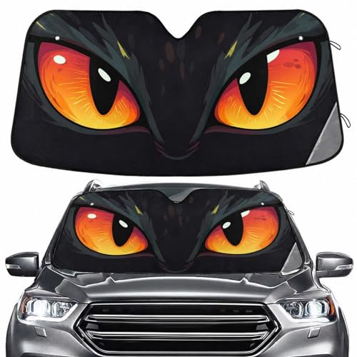 Windshield Sun Shade Red Evil Cat Eyes Front Window Block UV Shades Visor Reflective Retractable for Car SUV Trucks - color: B007