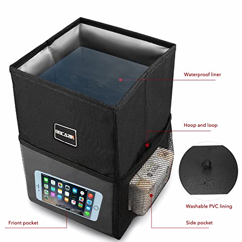 Beicarin Car Trash Can with Lid - Car Trash Bag Hanging with Storage Pockets Collapsible and Portable Car Garbage Bin, Leak-Proof Car Organizer, 1.82 Gallons Multipurpose Trash Bin for Car - size: 1.82 Gal